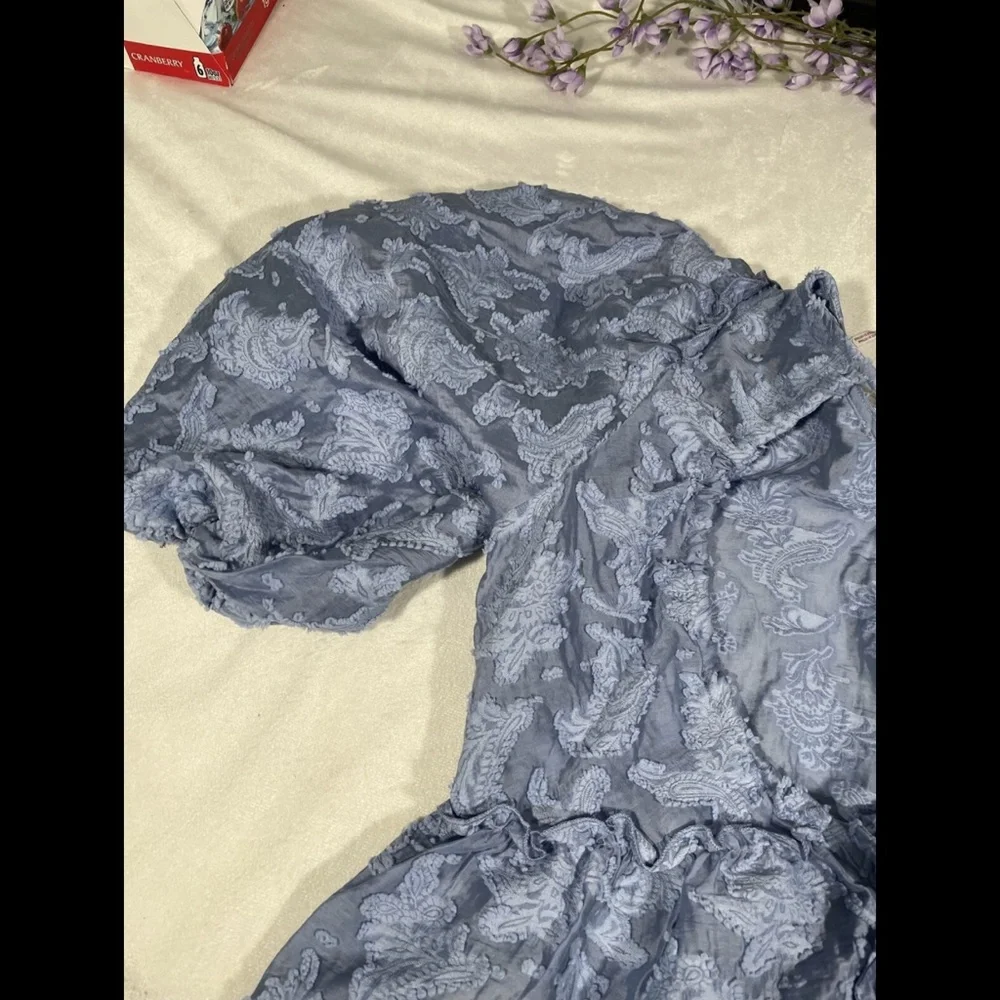 NWT Free People [ Small ] Calli Balloon‎ Sleeve Top in Bluemoon Quartz